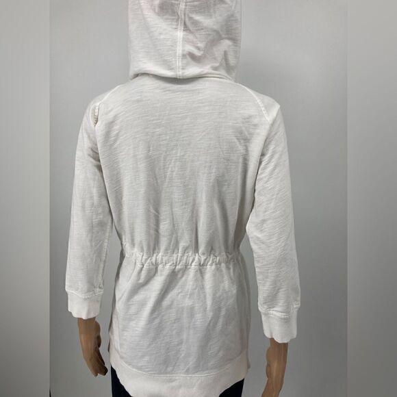 Norma Kamali Full Zip Front Drawstring Waist White Hoodie Size M 100% Cotton - Picture 5 of 8